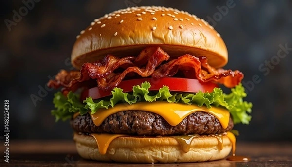 Fototapeta Juicy Bacon Cheeseburger: A Culinary Masterpiece