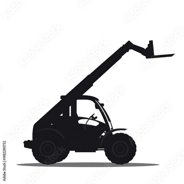 Fototapeta Telescopic handler. Telehandler silhouette. Side view. Flat vector.