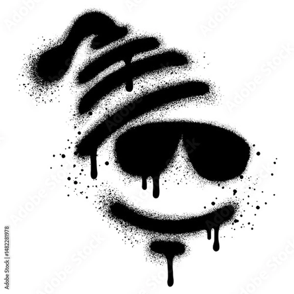 Fototapeta Spray Paint Graffiti Face wearing glasses and beanie  isolated on white background. vector illustration.