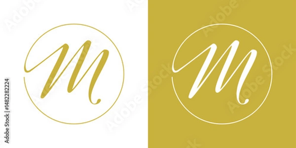 Fototapeta Calligraphic M monogram in a thin circle. Elegant and minimal luxury logo for branding or boutique identity.