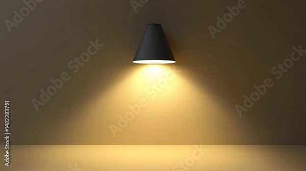 Fototapeta Matte gray wall lamp casting soft light on a lemon yellow background