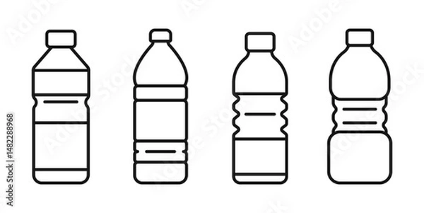 Fototapeta Water bottle icon set. Mineral bottle symbol line. Editable stroke width. Vector illustration and PNG transparent