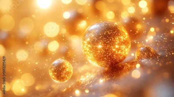 Fototapeta Golden spheres in a bokeh background of shimmering light.