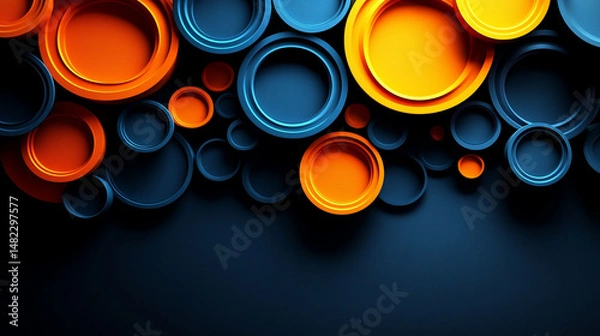 Fototapeta Abstract background design with layered circles in orange and navy blue colors.