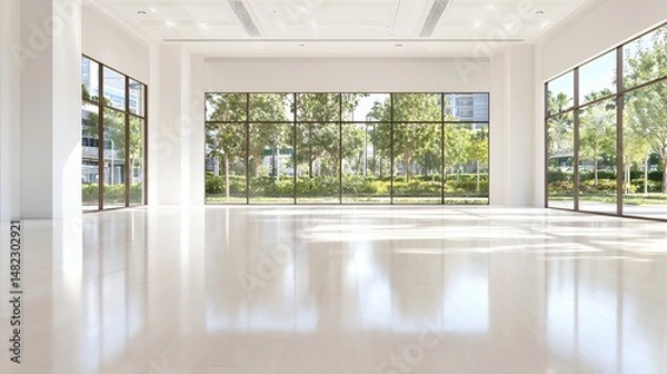 Fototapeta Spacious Empty Room with Large Windows