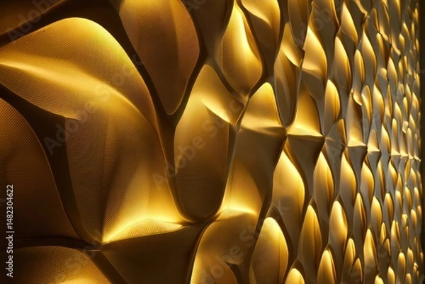 Fototapeta LED panel with warm golden light accents and glowing edges in 3D smart design.