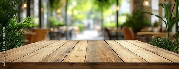 Obraz Empty wooden table, cafe background