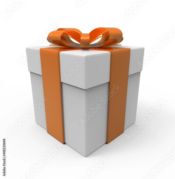 Fototapeta Gift box with orange ribbon. isolated on the white background with path.