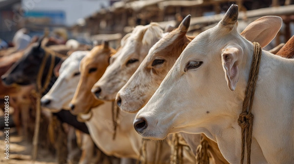 Obraz Cattle at Livestock Market for Eid al-Adha Sacrifice Preparation