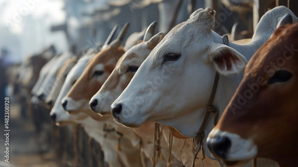 Obraz Cattle at Livestock Market for Eid al-Adha Sacrifice Preparation