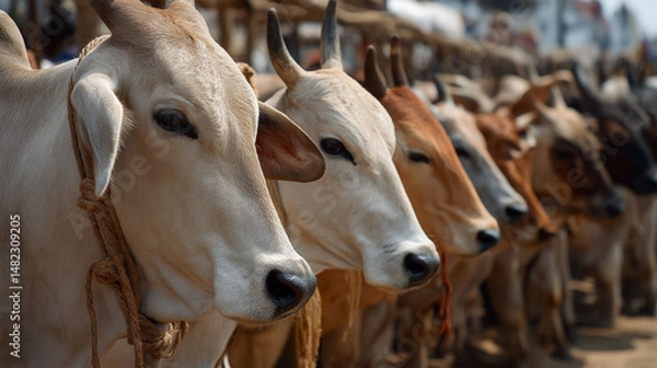 Obraz Cattle at Livestock Market for Eid al-Adha Sacrifice Preparation