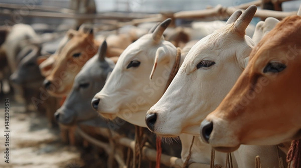 Obraz Cattle at Livestock Market for Eid al-Adha Sacrifice Preparation