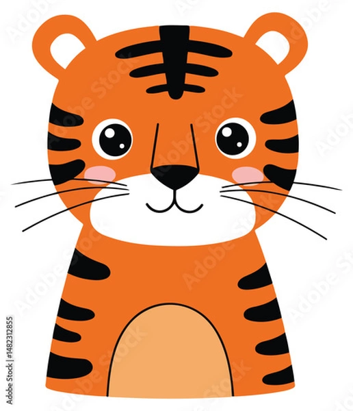 Obraz Adorable Cartoon Tiger Face with Stripes and Blushing Cheeks. Isolated Vector Illustration