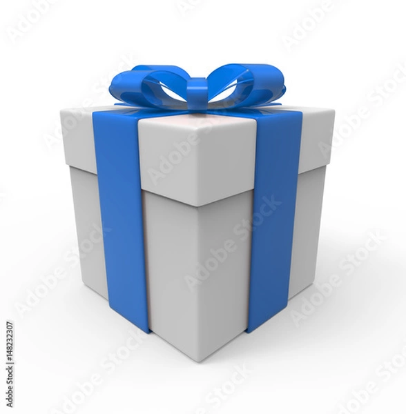 Fototapeta Gift box with blue ribbon. isolated on the white background with path.
