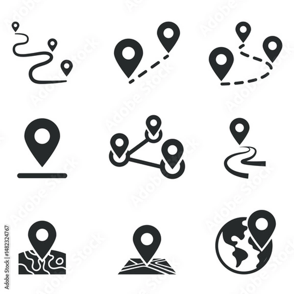 Obraz Location, Route Pin Icons – Navigation Map Symbol Pack