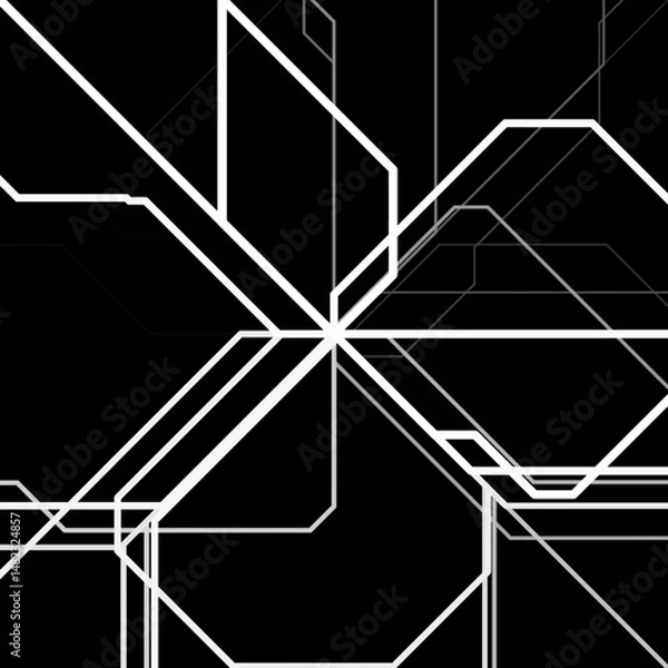 Fototapeta White lines on black background. Abstract black and white geometric pattern of lines. Abstract scheme of movement of different types of transport. Vector illustration