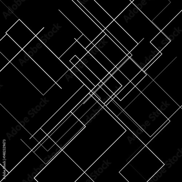 Fototapeta White lines on black background. Abstract black and white geometric pattern of lines. Abstract scheme of movement of different types of transport. Vector illustration
