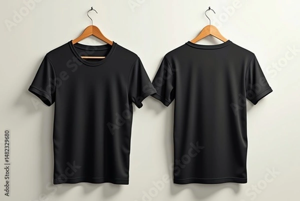 Fototapeta Hanging black tee shirts showcase apparel