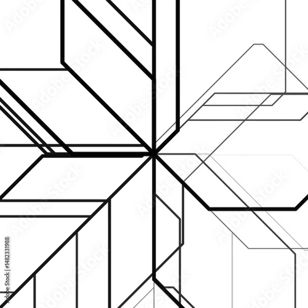 Fototapeta Black lines on white background. Abstract black and white geometric pattern of lines. Abstract scheme of movement of different types of transport. Vector illustration