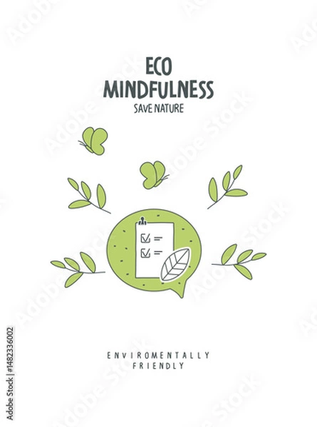 Obraz Vector checklist sign with things done to improve the environment in the speach bubble. Illustration of Environmentally friendly planet. Ecology and Sustainable lifestyle Consept. Think Green.