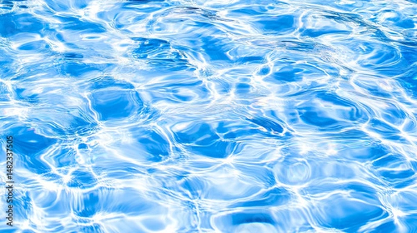 Fototapeta Dynamic blue pool water surface with shimmering light reflections, ideal for summer, travel, and refreshing background designs.