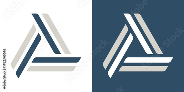 Fototapeta Abstract A triangle logo formed by three incoming double lines. Dynamic and geometric tech symbol for modern brand identity.