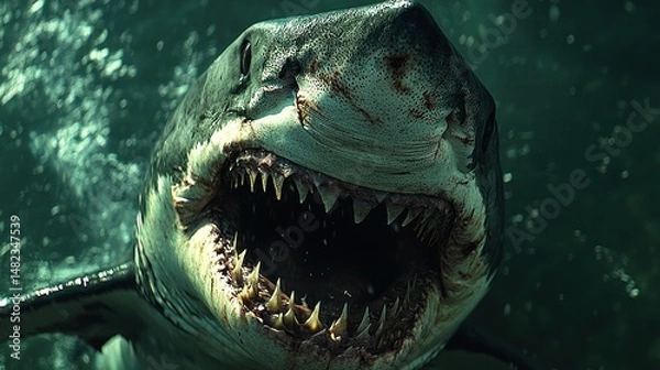 Obraz Great white shark, open jaws, underwater
