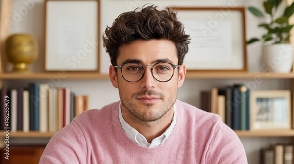 Fototapeta Professional Young Man in Glasses at Desk in Modern Office Setting
