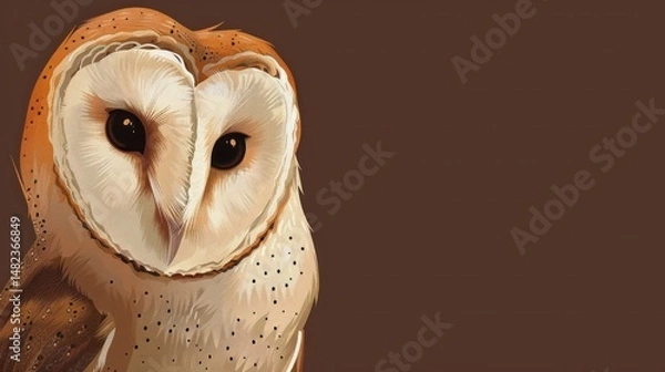 Fototapeta Close-up of a barn owl with heart-shaped face, detailed feathers, wildlife portrait, nocturnal bird, bird of prey, nature photography, animal close-up, bird isolated, Copy Space