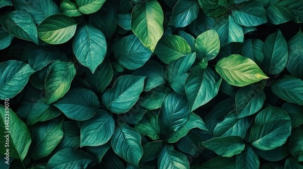 Fototapeta Lush green foliage texture background. Perfect for nature, botanical, and design projects. Ideal for websites, print, and social media.
