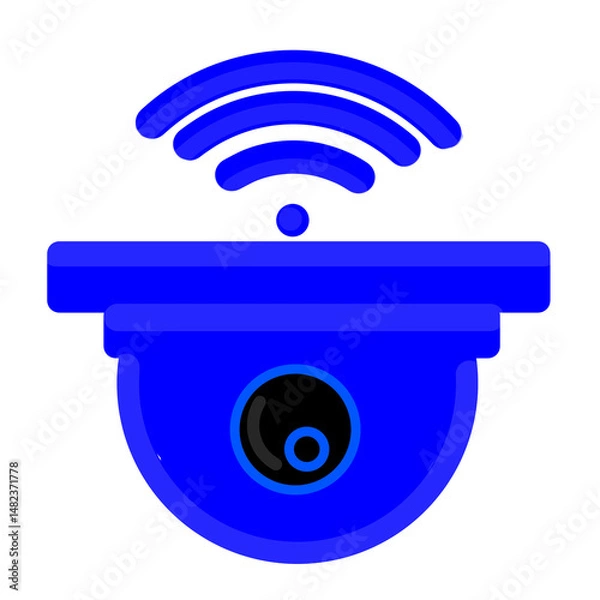 Obraz Blue CCTV security camera with WiFi icon above it, symbolizing wireless surveillance technology.