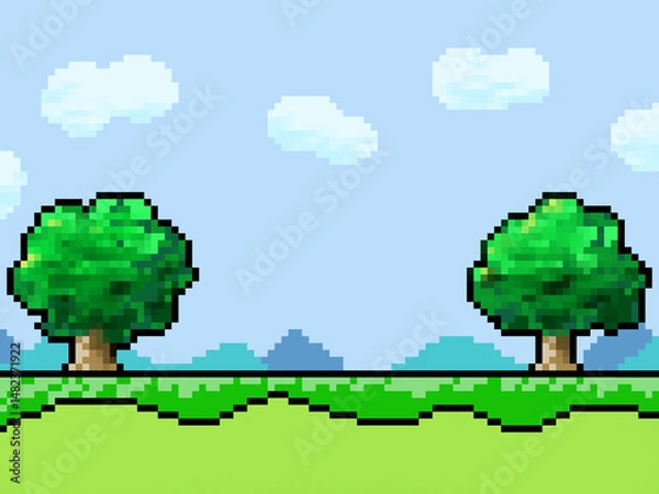 Obraz レトロゲーム画面のようなドット絵背景