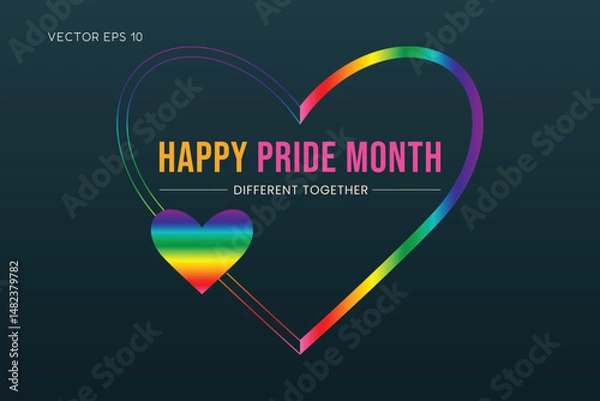 Fototapeta Happy Pride Month Different Together Rainbow Heart Outline