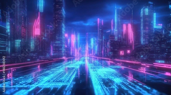 Fototapeta Futuristic city street at night