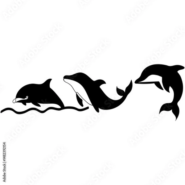 Fototapeta Dolphin Silhouette Vector Set. Jumping and Swimming Marine Animal Clipart Collection