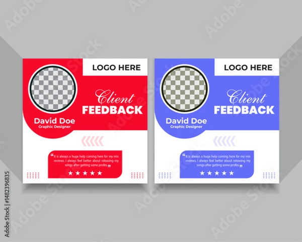 Obraz Client feedback vector design template, client testimonial social media web banner template, customer feedback testimonial vector template, client feedback template design.