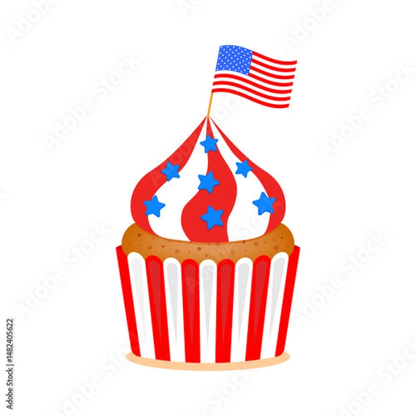 Obraz American themed cupcake. USA happy independence day cupcake. Color vector illustration in cartoon flat style. PNG with transparent background.	