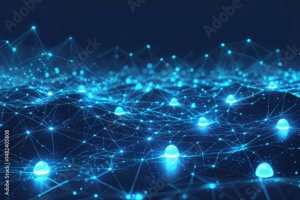 Obraz Futuristic Glowing Network Nodes and Interconnected Blue Lines