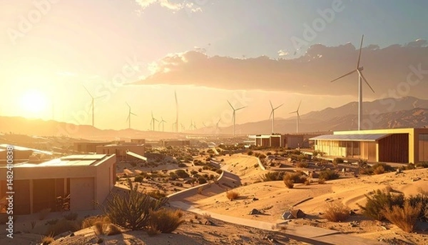 Obraz Sustainable Desert Cityscape at Golden Hour