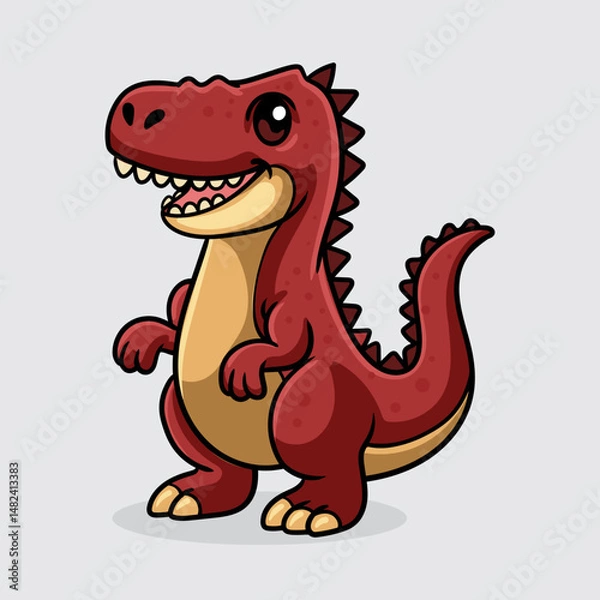 Fototapeta Cute Carcharodontosaurus Dinosaur isolated cartoon illustration with light background