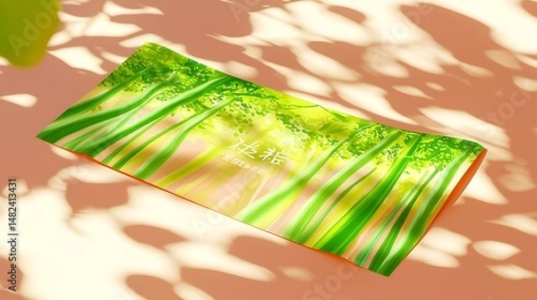 Obraz Forest design packaging on peach surface with dappled sunlight s