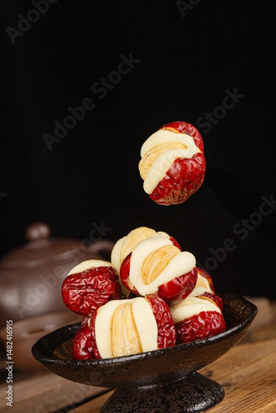 Obraz Chinese specialty snack - cashew nut puffs and dates
