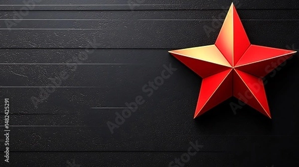 Obraz Vivid Red Star on Textured Black Surface with Dramatic Lighting