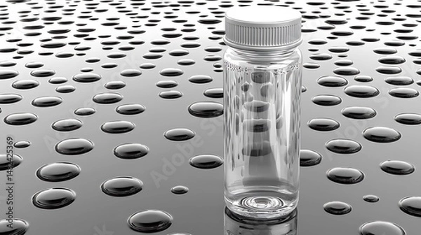Obraz Transparent Bottle on Reflective Surface with Droplets