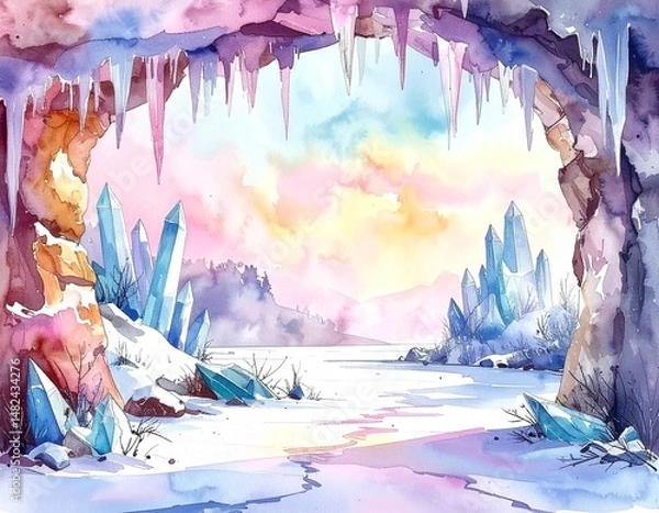 Obraz 宝石と洞窟の幻想的な背景イラスト