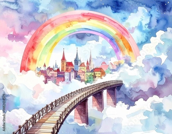 Obraz 虹と橋の背景イラスト