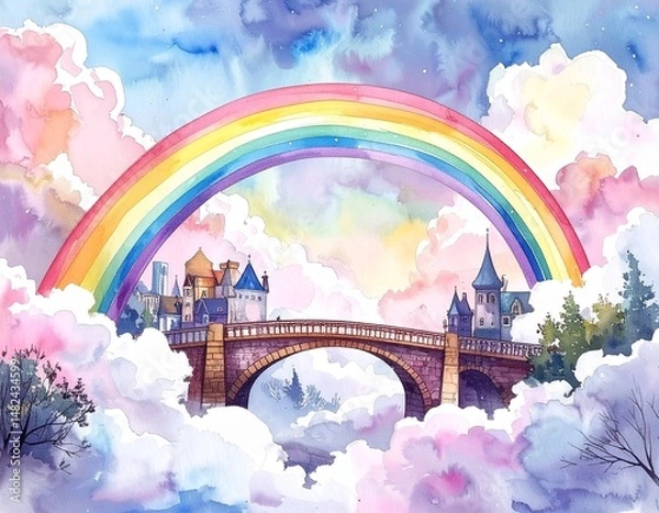 Fototapeta 虹と橋の背景イラスト