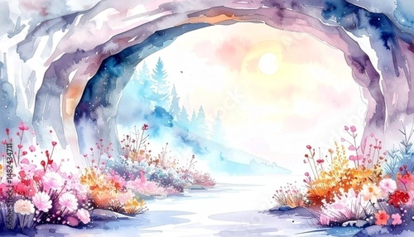 Obraz 幻想的な洞窟の背景イラスト