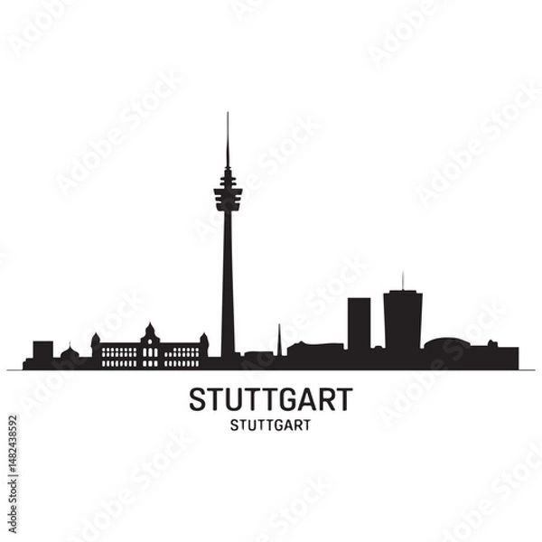 Obraz Vector Stuttgart skyline. Travel Stuttgart famous landmarks. Business and tourism concept for presentation, banner, web site. Vector black silhouette. with white background