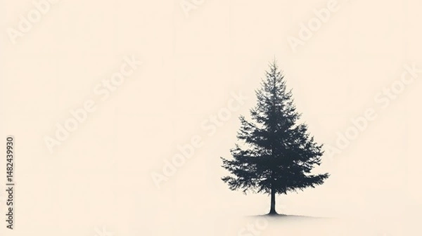 Fototapeta Simple tree silhouette with a subtle white-to-beige gradient background